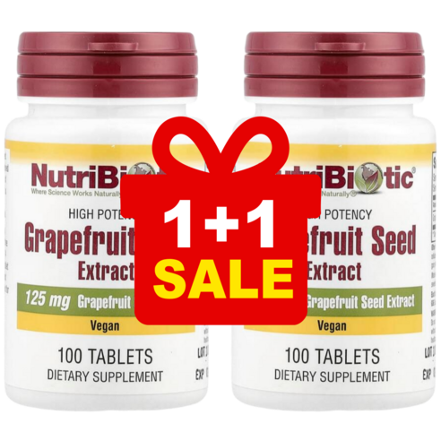 [1+1] 뉴트리바이오틱 그래이푸르트 씨드 자몽 추출물 125mg 타블릿 100정 / 해외직구 미국정품, 100정, 2개