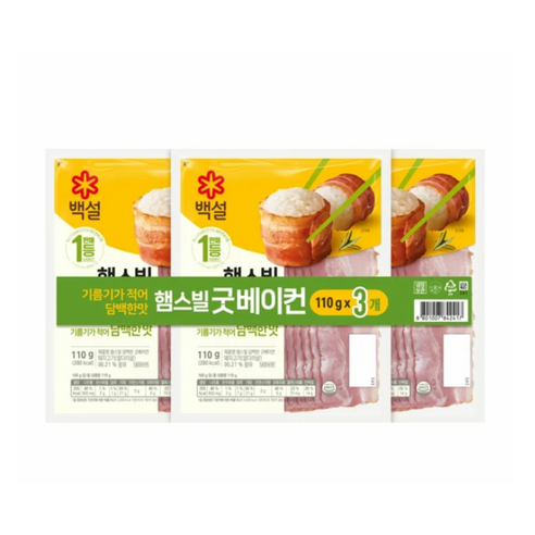 [CJ] 백설 햄스빌 굿베이컨, 110g, 3개
