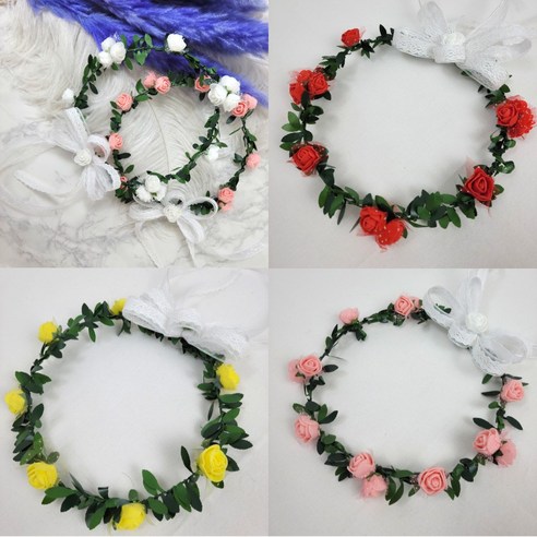 청년공방 화관 만들기 DIY (10개 세트) 체험키트 장미 플라워 로핑 머리띠 재료 셀프웨딩 소품 셀프촬영