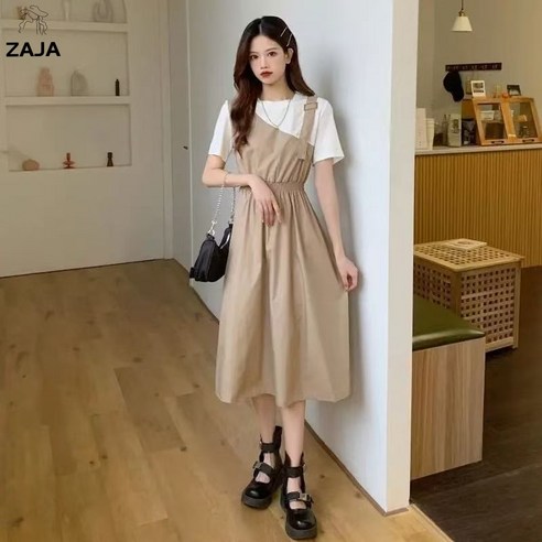 ZAJA 여름 비대칭 롱원피스 키작녀 허리조임 슬림핏