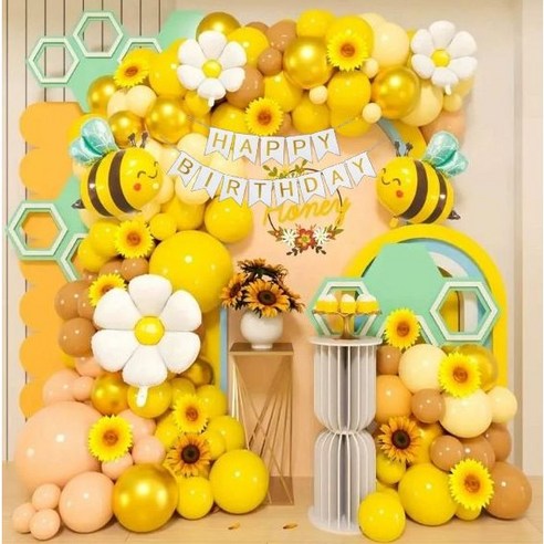 아기꿀벌 이벤트풍선 생일파티 풍선세트 대형꿀벌풍선포함 풍성한구성 홈파티 어린이집 유치원 생일이벤트 단체생일파티, 1세트