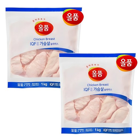 올품 IQF 닭가슴살 슬라이스 1kg x 2봉