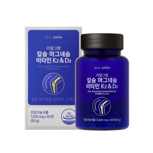 리얼그램 해조칼슘300 마그네슘150 비타민K2 MK7 비타민D 망간 뼈건강영양제, 1개, 60정
