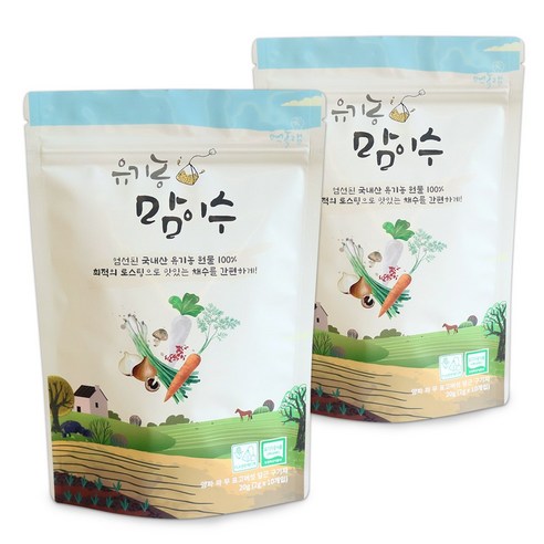 먹놀잼 국산 유기농 100% 맘이수 채수 육수 티백, 채소, 20g, 2개