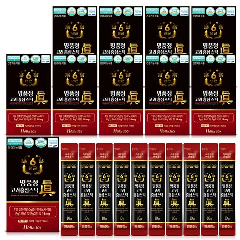 명품정 6년근 고려 홍삼 스틱 진 실속형 1포당 진세노사이드 18mg, 10g, 100개