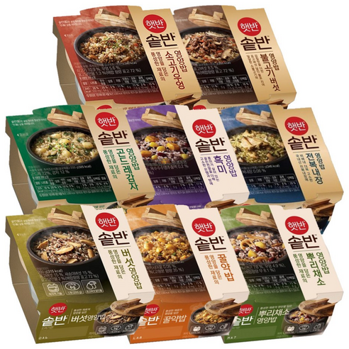 CJ 햇반솥반 맛보기 8종 (버섯+꿀약밥+뿌리채소+곤드레감자+흑미+전복내장+불고기버섯+소고기우엉 각 1개)