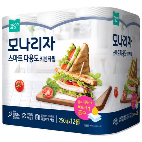 모나리자 스마트 다용도 키친타올 250매, 12개