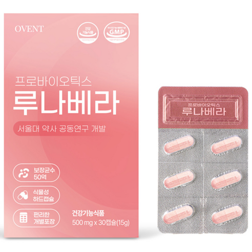 오벤트 루나베라 50억CFU 질유래유산균 30캡슐 프로바이오틱스, 1개, 30정