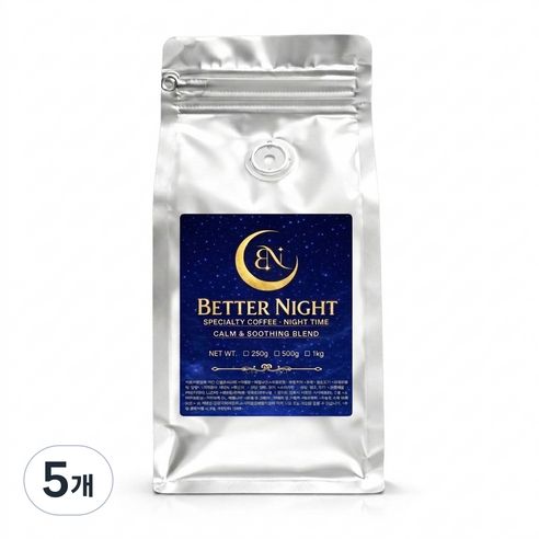 베럴나잇 딥슬립 디카페인 블렌드 콜롬비아 슈가케인 커피원두, 500g, 5개, 홀빈(분쇄안함)