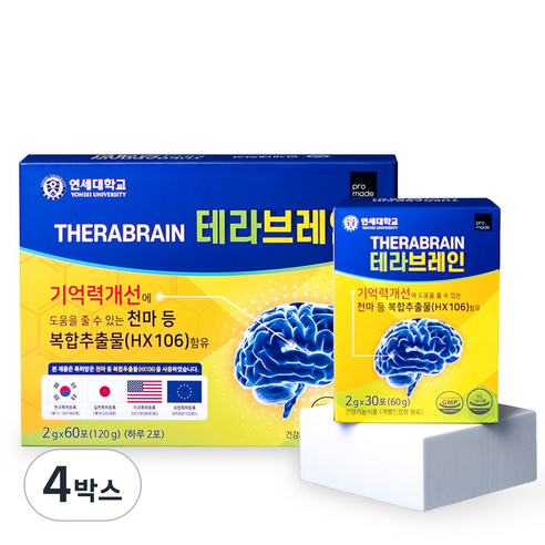 [정식판매처] 연세대 테라 브레인 기억력 두뇌 건강 기능식품 천마 가루 뇌 홍경천 아연 연세생활건강, 120g, 4박스