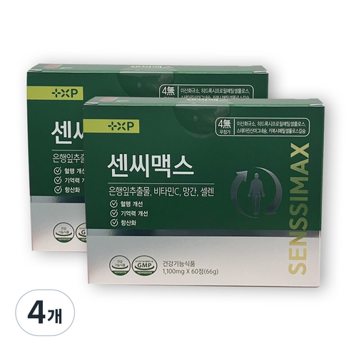 플러스엑스팜 센씨맥스 은행잎 추출물 혈행 개선 망간 셀렌 비타민C 기억력 개선 항산화, 4개, 60정
