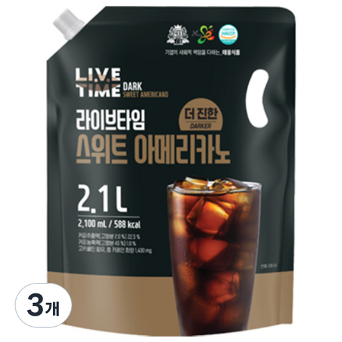 [태웅식품본사] 라이브타임 더진한 스위트아메리카노 '카페에서 마시던 달콤한 더진한 아이스커피', '가성비커피 끝판왕 대용량 홈카페 음료', '더진한 커피에 부드러운 단맛을 더하다'