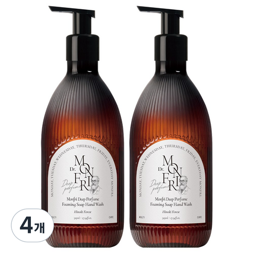 먼프리 대용량 딥 퍼퓸 모이스처 버블 핸드워시 히노키포레스트향, 4개, 519ml