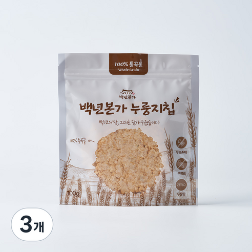 백년본가 국내산 1mm 햇쌀 건강간식 현미 귀리 누룽지칩, 100g, 3개
