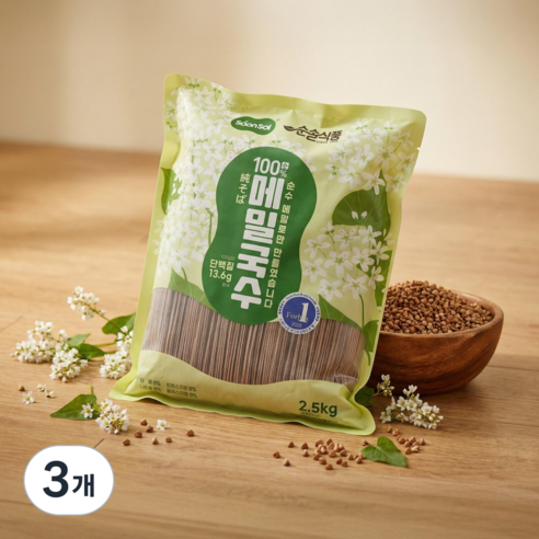 순솔 대용량 무설탕 100% 메밀국수, 3개, 2.5kg