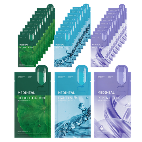 메디힐 더블 카밍 워터 마스크 + 히알루 모이스트 에센스 마스크 + 펩타 리프팅 앰플 마스크, 30개입, 1개