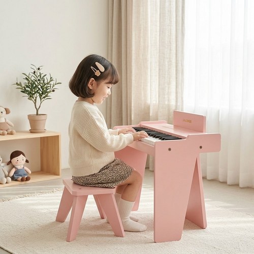 JALOKEE 37건반 원목 피아노 의자 세트 KC인증 어린이날 생일 감성 선물 전용 악보세트 볼륨조절 가능, 1개, 블러쉬 핑크