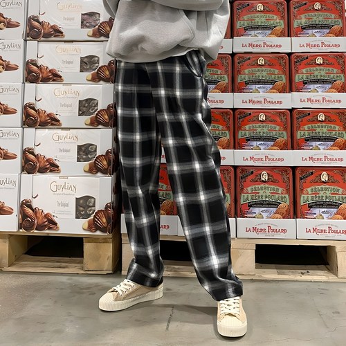 잇진 남녀공용 일자 와이드 스퀘어 타탄 체크 바지