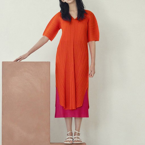 피네플리츠 브이넥 커팅 원피스 3 Color