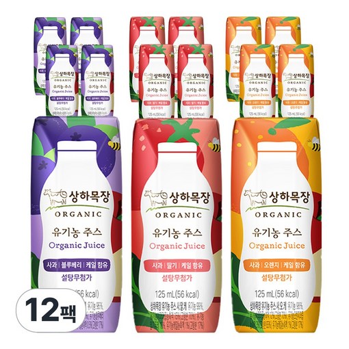상하목장 유기농주스, 사과오렌지케일4 사과블루베리케일4 사과딸기케일4총12팩 상하목장 유기농주스, 사과오렌지케일4 사과블루베리케일4 사과딸기케일4총12팩
