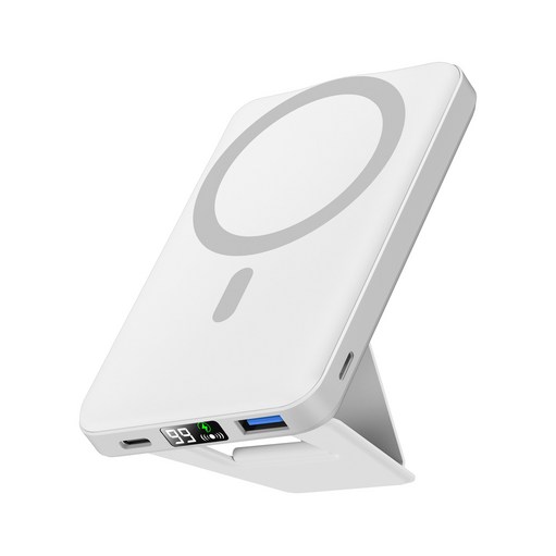 Podoru 맥세이프 무선 10000mAh 고속충전 PD22.5W 보조배터리 대용량 QC3.0 휴대용 거치대, 화이트, KTD009