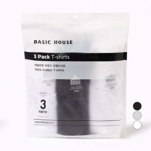 BASIC HOUSE 中性款純棉圓領短袖T恤組 HATS0101 3入, BK