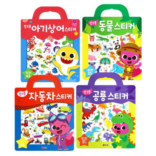 pinkfong 碰碰狐 貼紙包人氣4件組 Bbay shark + 動物 + 汽車 + 恐龍款, 平裝書