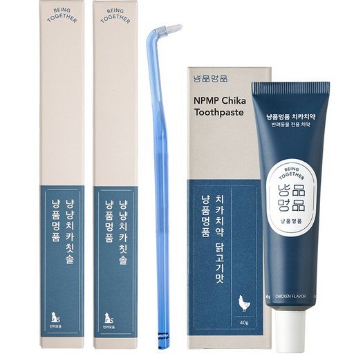 냥품멍품 치카칫솔 2p + 치카치약 닭고기맛 1p 세트