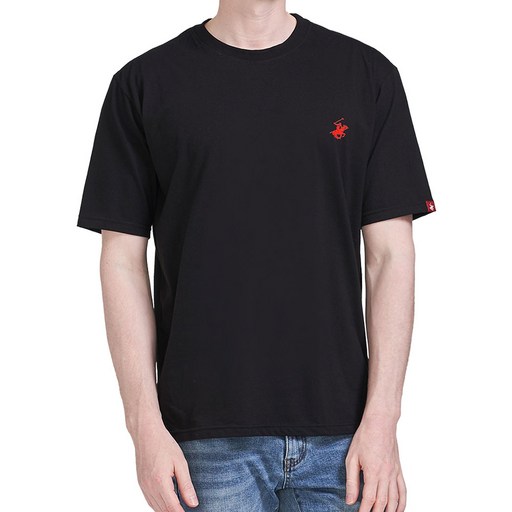 BEVERLY HILLS POLO CLUB 比佛利保羅 男女通用 Timeless 刺繡標誌透氣圓領短袖T恤 CPS9T00, 黑色