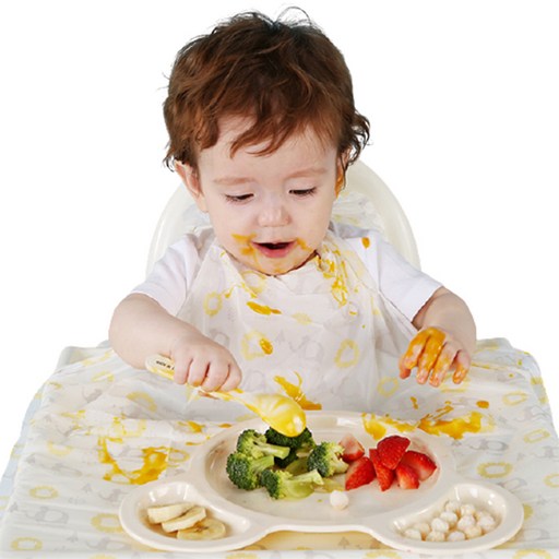 babyclo 一次性自主進食可生物分解防水圍兜 50入, 黃色 + 藍色, 1組
