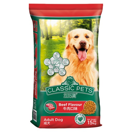 CLASSIC PETS 加好寶 成犬/中大型犬專用 牛肉口味 乾狗糧 15kg 支持免疫力 保持健康 促進肌肉發展 增強體力 幫助控制牙垢 維護口腔健康, 1袋