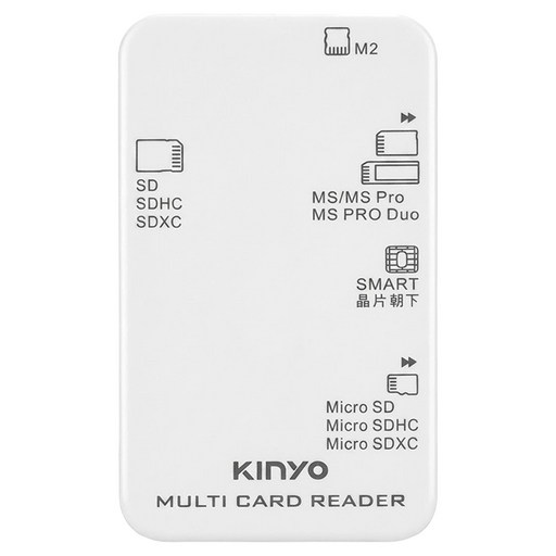 Kinyo 多合一晶片讀卡機 37 x 16 x 66mm 線長15cm 27.6g, KCR-6251, 白色, 1個