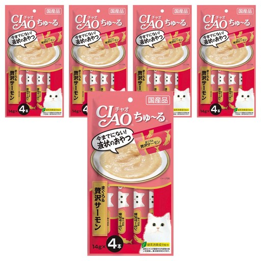 INABA CIAO 啾嚕 肉泥, 鮪魚 + 鮭魚, 56g, 5袋