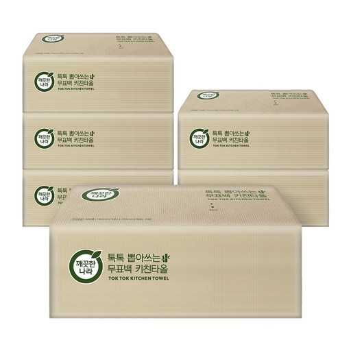 깨끗한나라 톡톡 뽑아쓰는 무표백 키친타올 100매 6개로 완벽한 청결을 누리세요