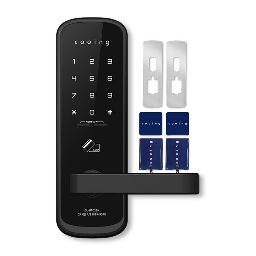 쿠잉전자 손잡이 있음 무타공 디지털 도어락, DLHT02BK, 방문설치