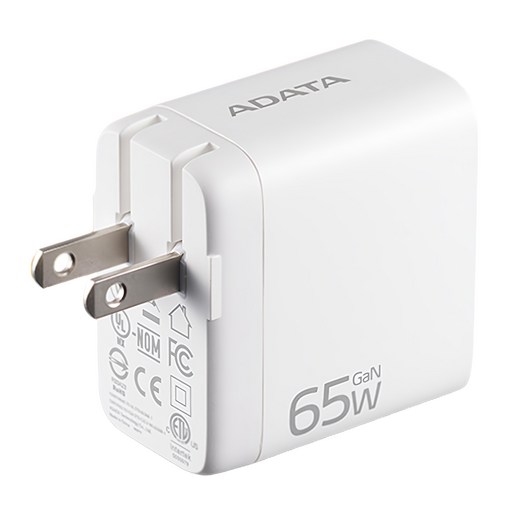 ADATA 威剛 2C/1A 65W GaN氮化鎵 3孔 充電器, 白, 1盒