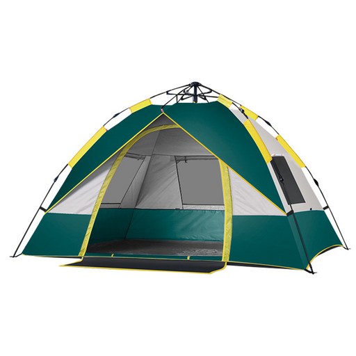 케이스 아웃도어1인용 전자동 캠핑 텐트 야외 캠핑 확대 2층 야외 속개 텐트, 블루+알루미늄막방습패드, 3창 1문 2-3인 텐트