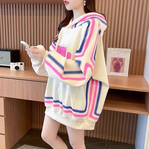 루스리더 여성 오버핏 후드티 롱기장 프린트 캐주얼 데일리룩 M271
