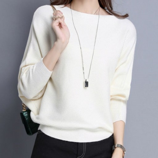 MINA STYLE 가오리핏 니트 스웨터 일자넥 티셔츠