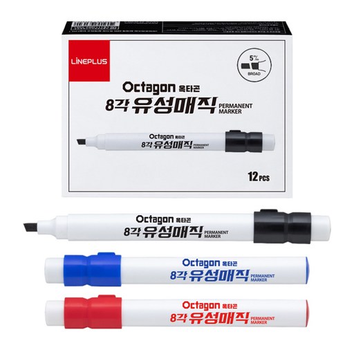 라인플러스 옥타곤 8각 유성매직 사각닙 5mm 12개입 빨강