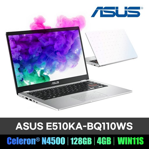 ASUS E510KA-BQ110WS 윈도우11 탑재 신제품 대학생 신학기 인강용 주식 저렴한 노트북, E510KA-BQ110WS, Windows 11 Home in S Mode, 4GB, 128GB, Celeron, 드리미화이트