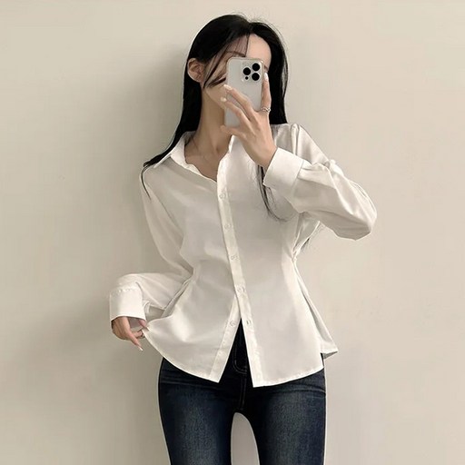 라라홀리 베이직 허리 라인 버튼 카라 긴팔 셔츠