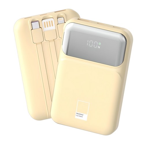 PGB-20 팬톤 PD 22.5W 초고속충전 대용량 케이블 일체형 미러 보조배터리 10000mAh 릴리 크림