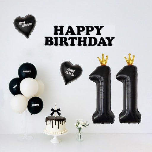 해피제이니 시크블랙 가랜드 대형 왕관숫자 풍선 생일 파티용품 세트 자유레터링 시트지 3장, 1세트, 샌드 블랙숫자11
