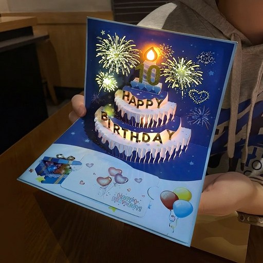 블레오 LED 생일 축하 멜로디 입체 팝업 카드