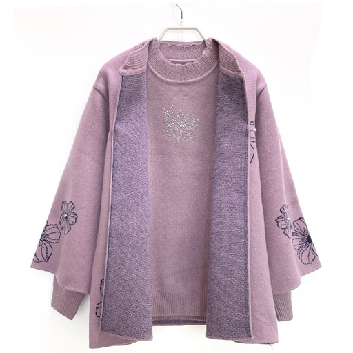 국민할매  할머니옷 엄마옷 큰꽃 핫픽스 니트 가디건 투피스 세트 SH55 요양원옷 빅사이즈