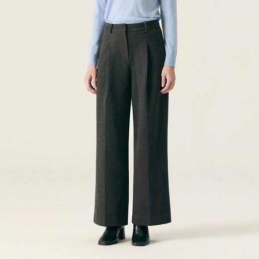 로엠 여성용 헤비 기모 원턱 와이드 슬랙스