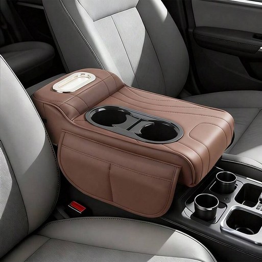 자동차 팔걸이 박스 매트 다기능 차량용 컵홀더, 휴지 케이스, 편안한 팔걸이 콘솔 쿠션, 1개, 갈색