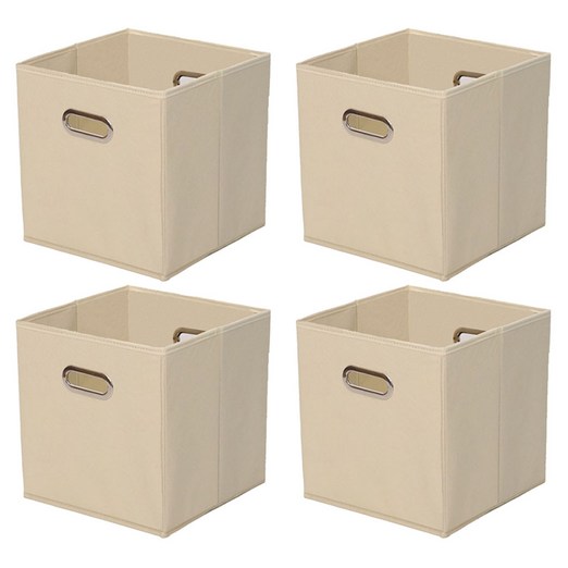 접이식 수납 정리함 선반 책장 바구니, 베이지, 4개