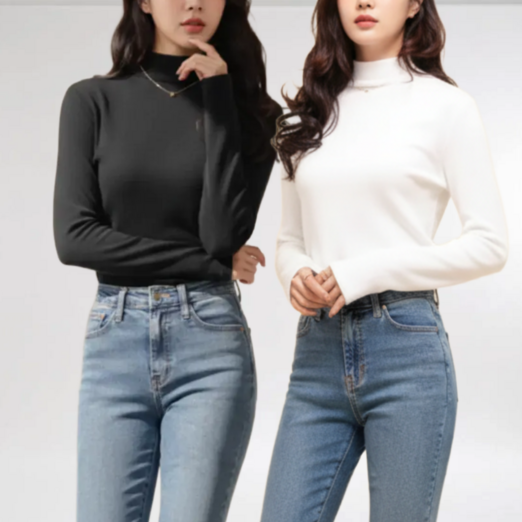 바이엘라 여성 티셔츠 폴라티 목티 반목 긴팔티 2P